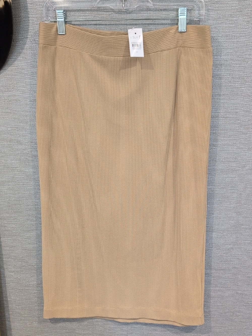 LOFT Beige Ribbed Midi Pencil Skirt